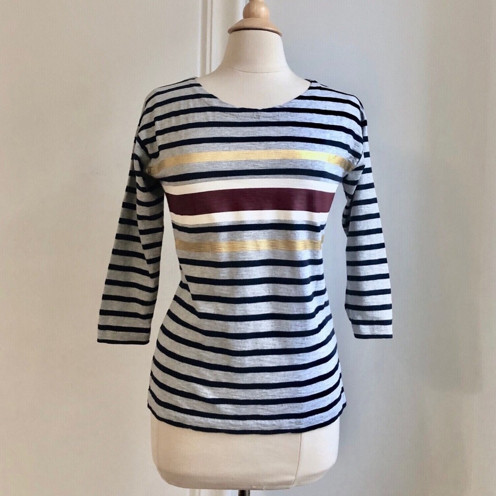 J.Crew Striped Gray & Multi-Color Cotton Shirt XS Extra Small Preppy Casual EUC